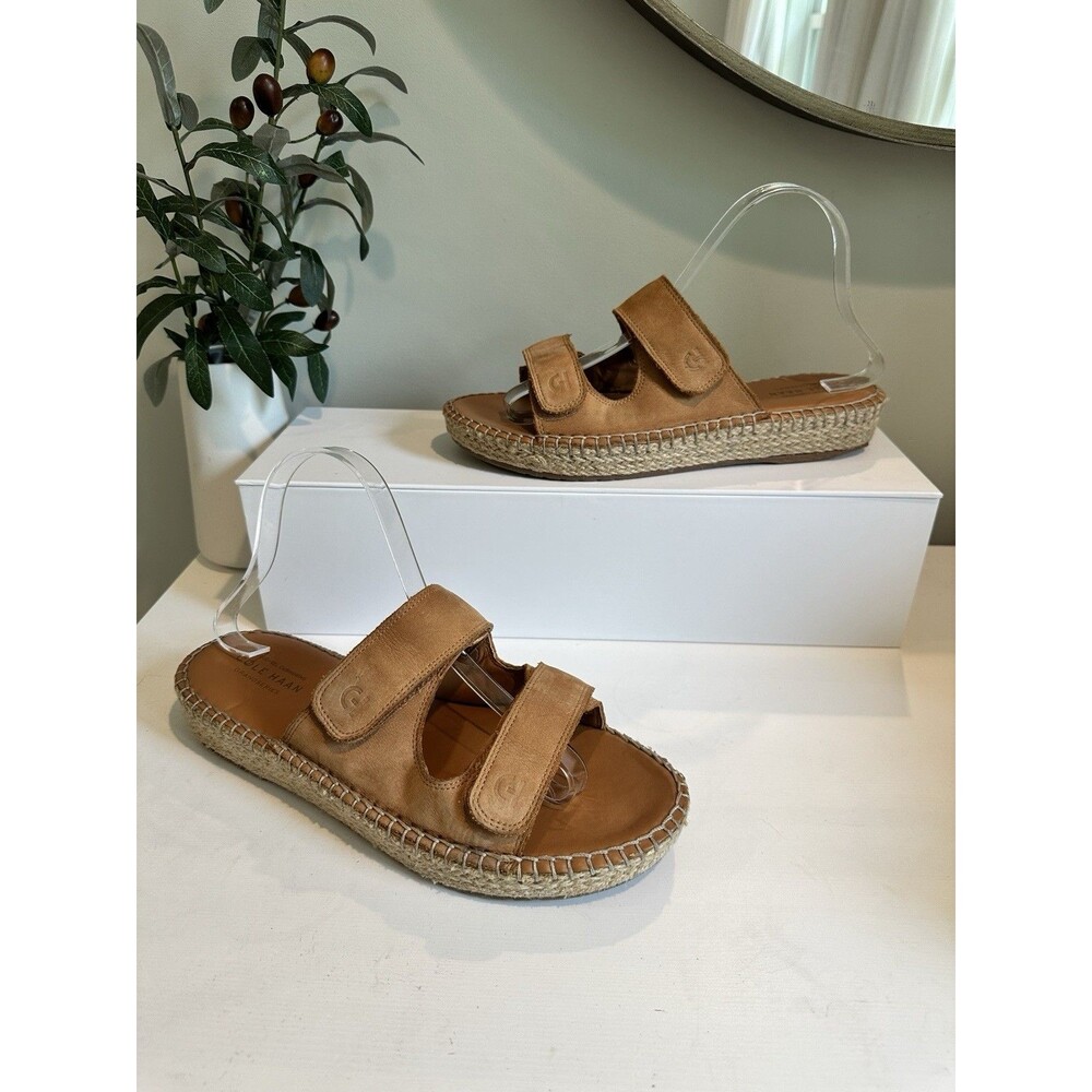 Cole Haan Cloudfeel Espadrille Slide Sandals Tan Suede Double Strap Size 8B